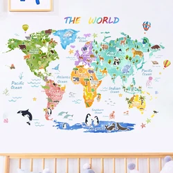 Large Animal World Map Wall Stickers Peel and Stick Removable for Kids Room School Nursery Wall Decor The Animals Map Wallpaper