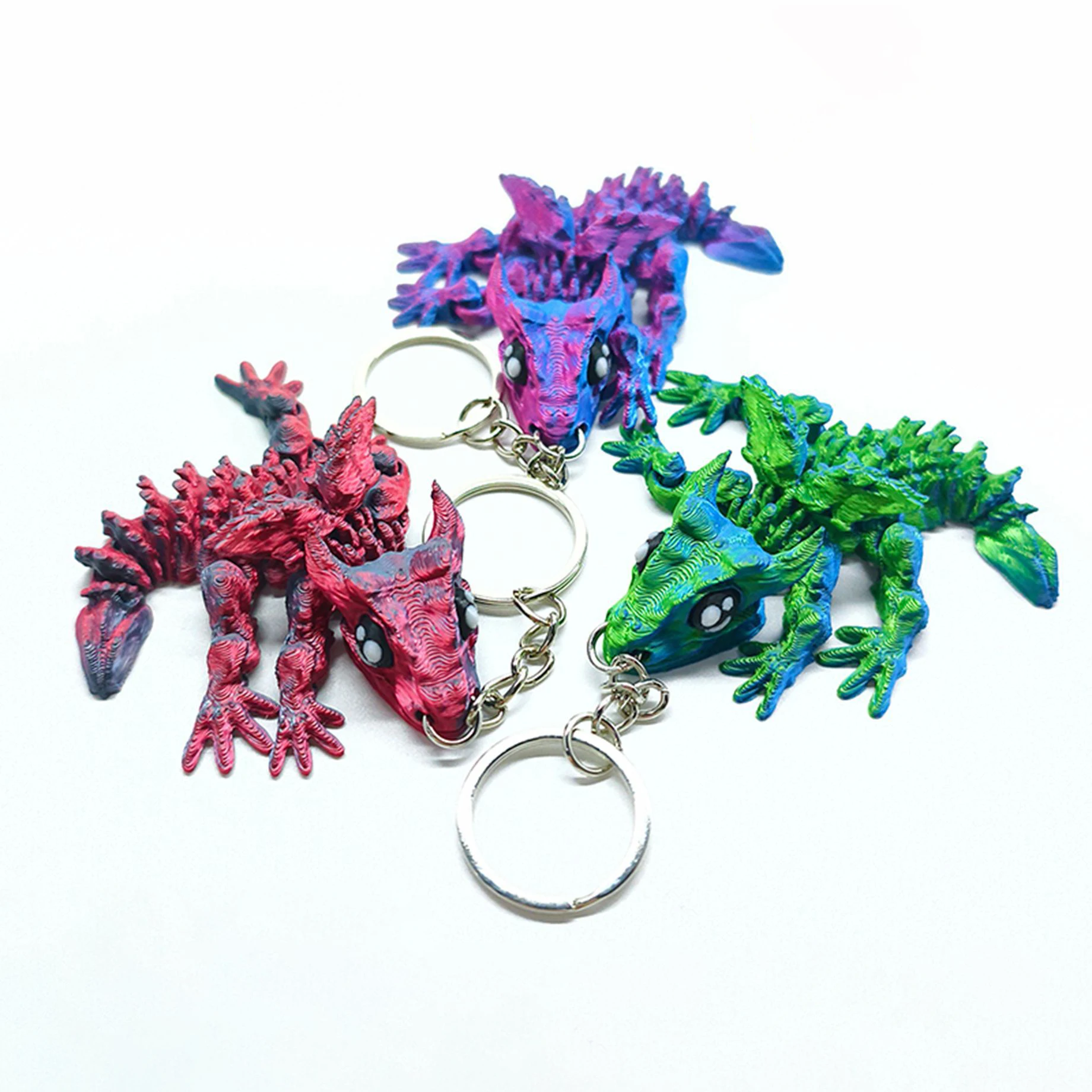 3D Printed Cute Little-winged Flying Dragon Keyring  Joints Movable Simulation Dinosaur Pendant Creative Backpack Keyring Gift