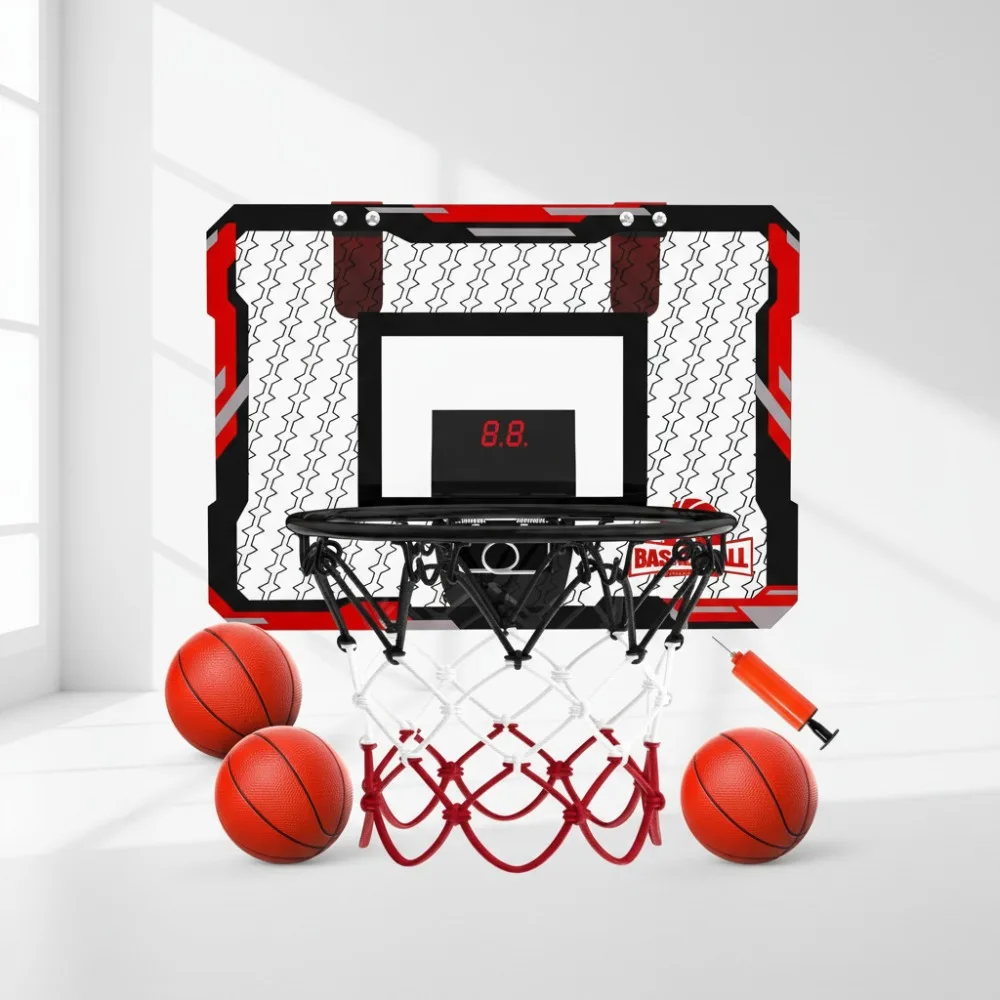 

Electronic Scoring Mini Basketball Hoop, Foldable Indoor Game with Silent & Countdown Modes, 3 Balls & Pump for Kids Adults