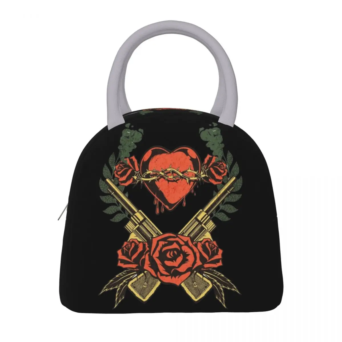 Band Guns N Roses Heart Heavy Metal Accessories Insulated Lunch Bag Storage Food Boxes Portable Thermal Cooler Lunch Boxes