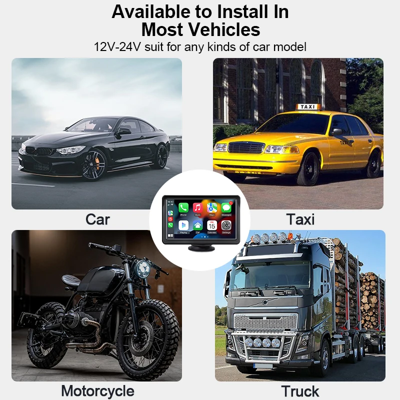 Hippcron 7 Zoll Kabelloses CarPlay & Android Auto Autoradio, Tragbarer Universeller Touchscreen Multimedia-Videoplayer – Detail 4