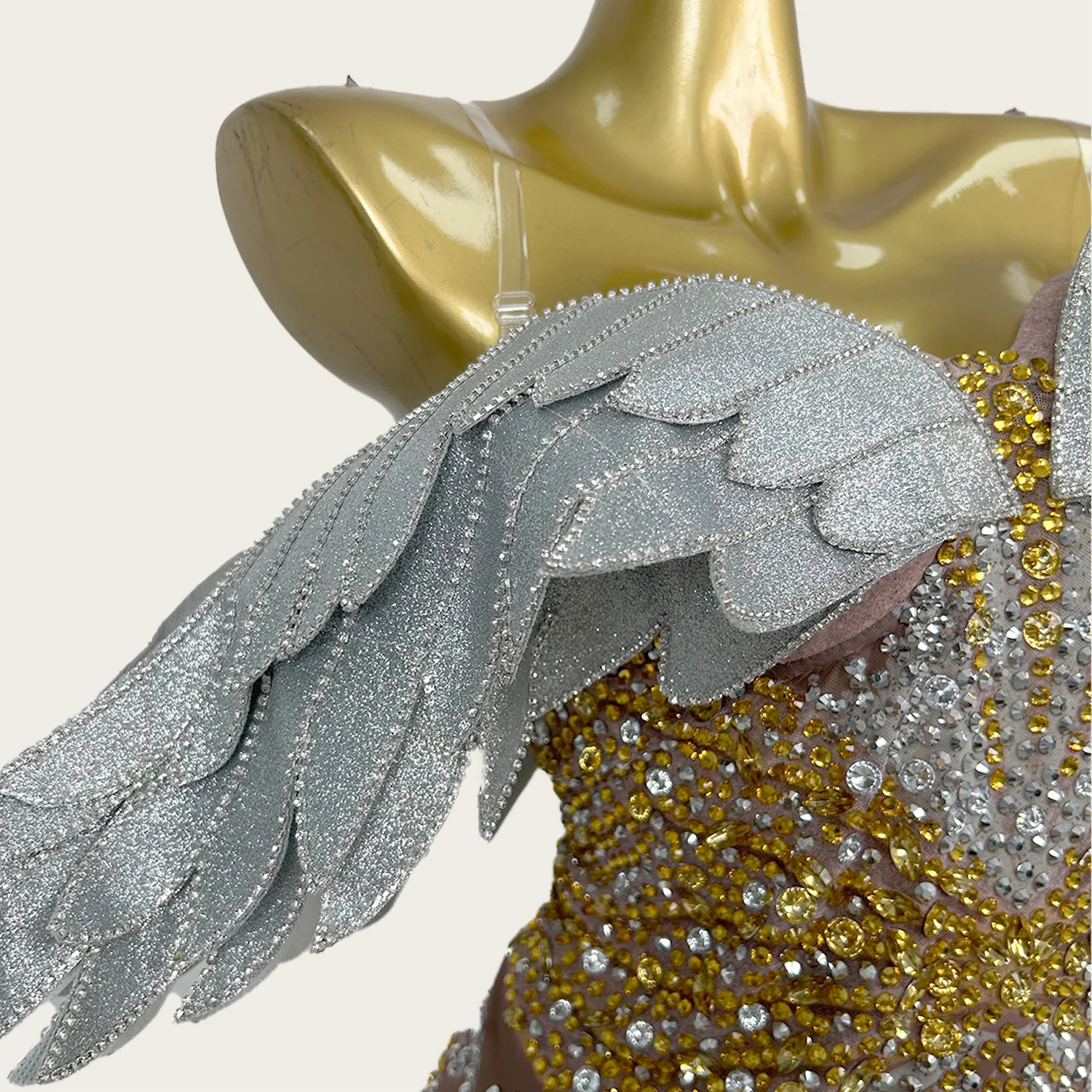 

Luxury Angel Gown Sexy Women Celebrate Party Sparkly Crystals Floor-length Dress Elegant Wings Strapless Outfit Prom Dress Yuyi