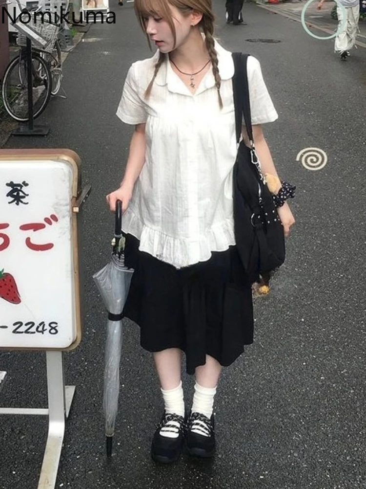 

Japanese Blouse Women's Clothing Short Sleeve Peter Pan Collar White Shirts 2025 Blusas Mujer De Moda Sweet Summer Blouses Tops