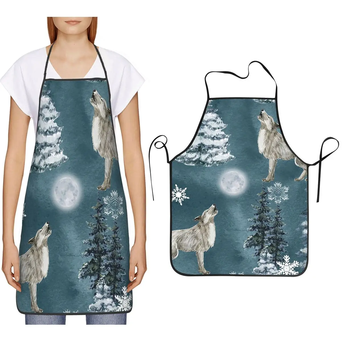 

Зимние фартуки с рисунком волки в снегу, шеф-повар, кулинария, кухня, нагрудник для уборки кухни, передник для женщин и мужчин, живопись