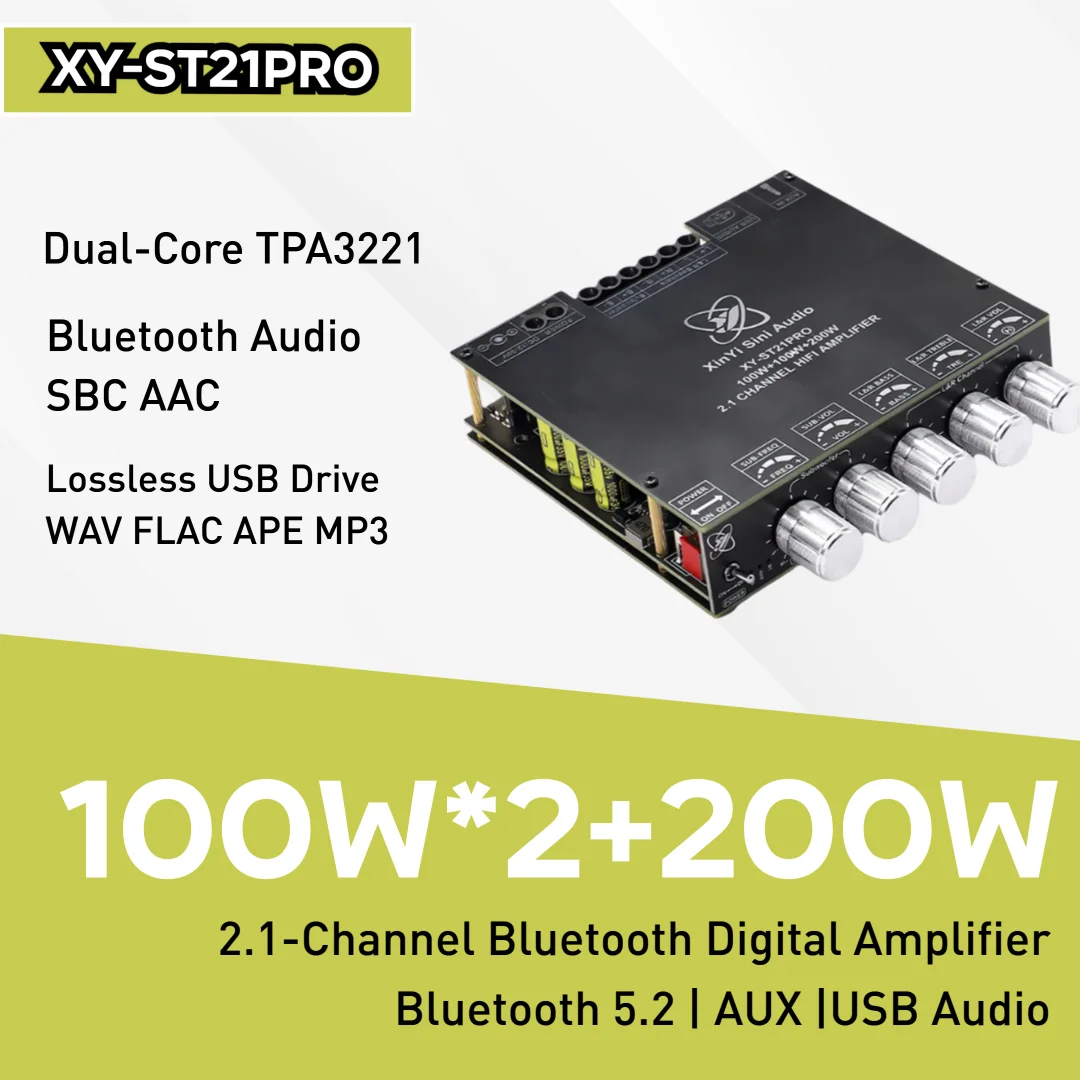

100WX2+200W Power Audio Stereo Subwoofer Amplifier Board ST21 PRO Double TPA3221 Bluetooth 5.2 Power Amplifier Board 2.1 Channel