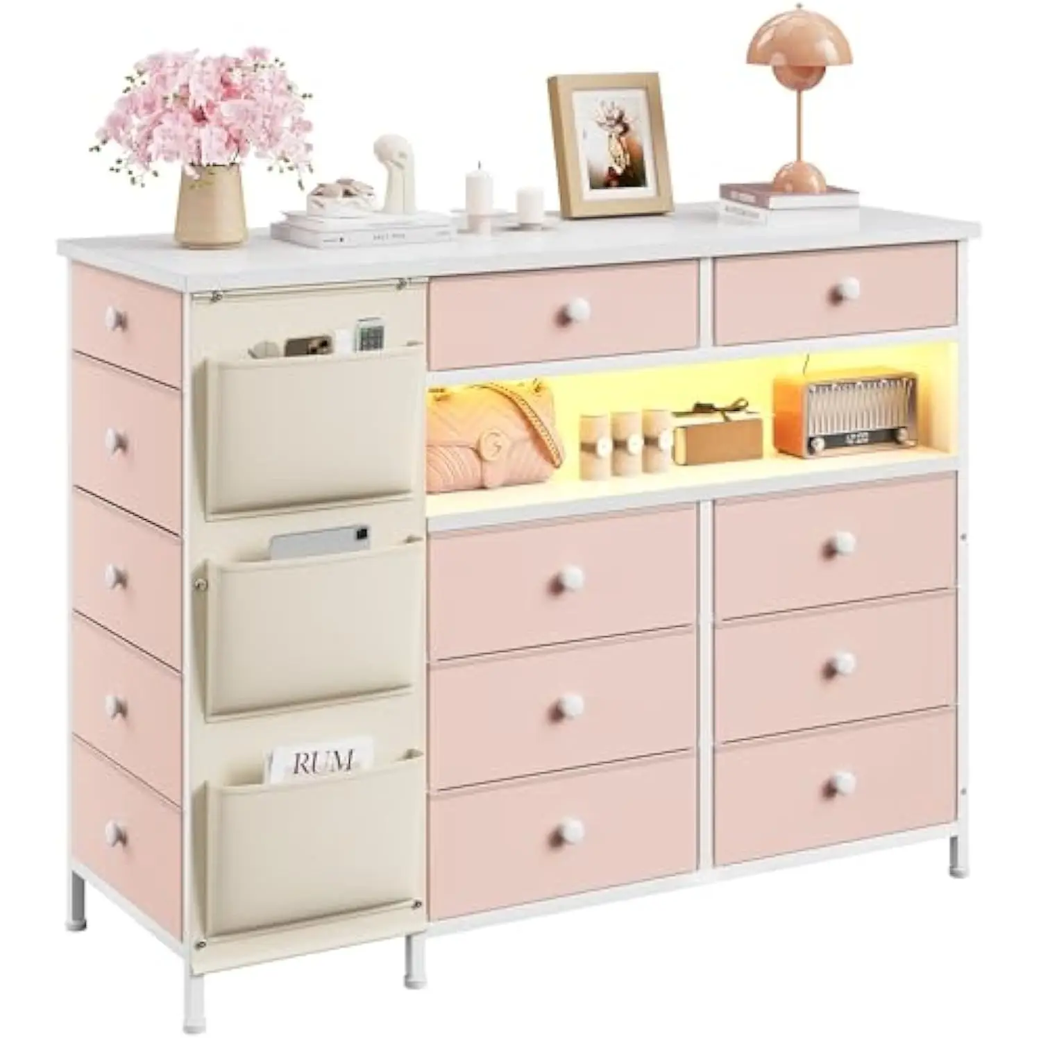 

Розовый комод для спальни с 13 искусственными и искусственными лампами, шкаф с ящиками, комоды и ящики