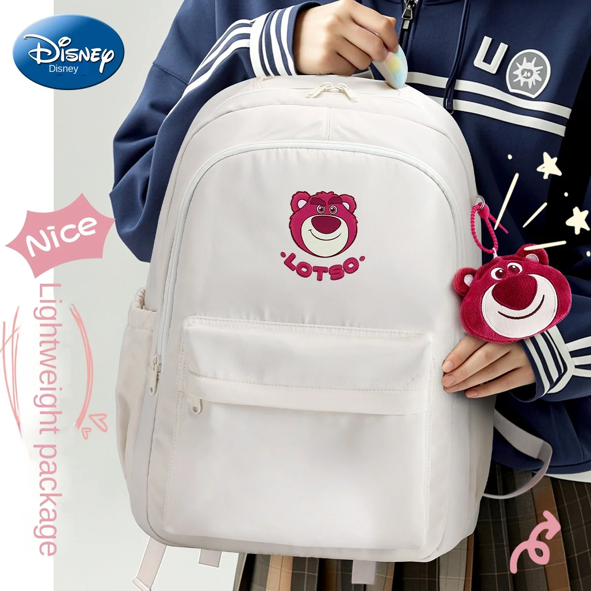 Disney Leisure Girl School Bag Lotso Grade 3-6 Middle Primary Student Shoulder Orthopedic Backpack Large Capacity Light Mochilas