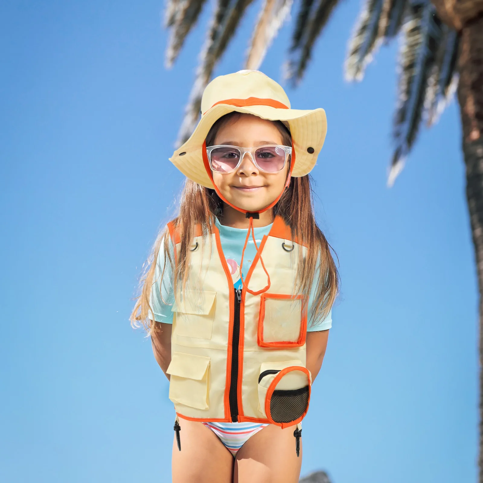 

Explorer Hat Vest Set for Kids Outdoor Exploration Polyester Lightweight Breathable Wide Brimmed Perfect Fit Easy Wear Camping
