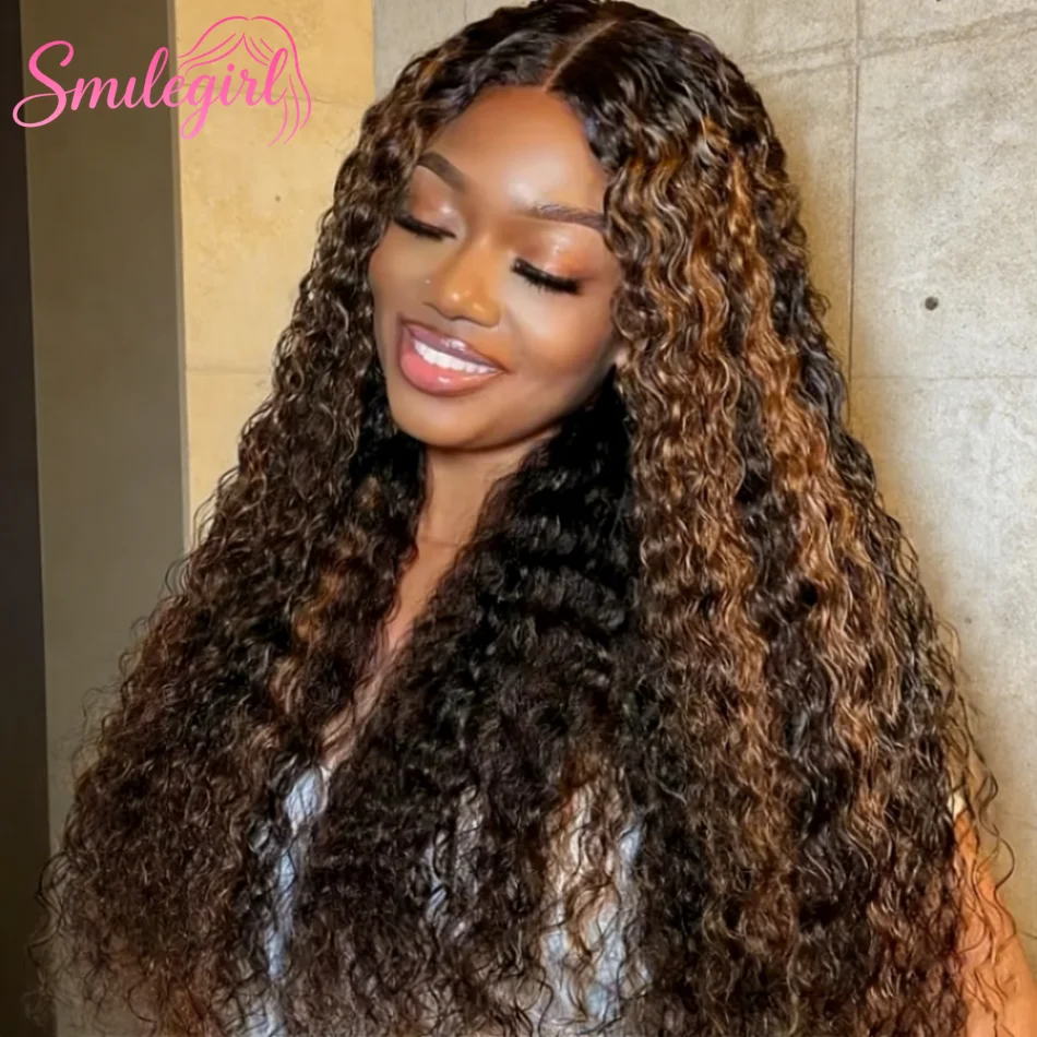 

Парик из натуральных волос Deep Wave 1B30 Highlight 13x6 HD Lace Frontal, окрашенный, предварительно прорезанный, бразильский, с кружевной передней частью, 30-38 дюймов, для женщин