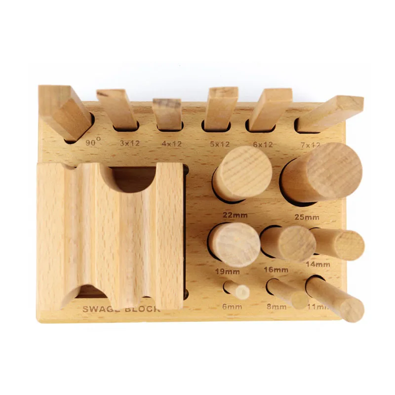 Durston Wood 8 Round & 6 Square Dapping Punches Non-Marring Metal Jewelry DIY Shaping Block 14pc Wooden Swage Forming Set