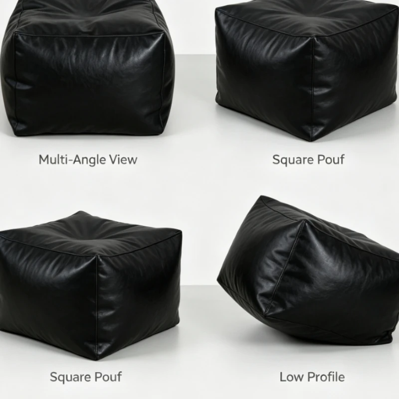 Black Leather Bean Bag Ottoman For Living Room Bedroom Reading Nook Relaxation Seating  No stuffing - Storage for old clothes