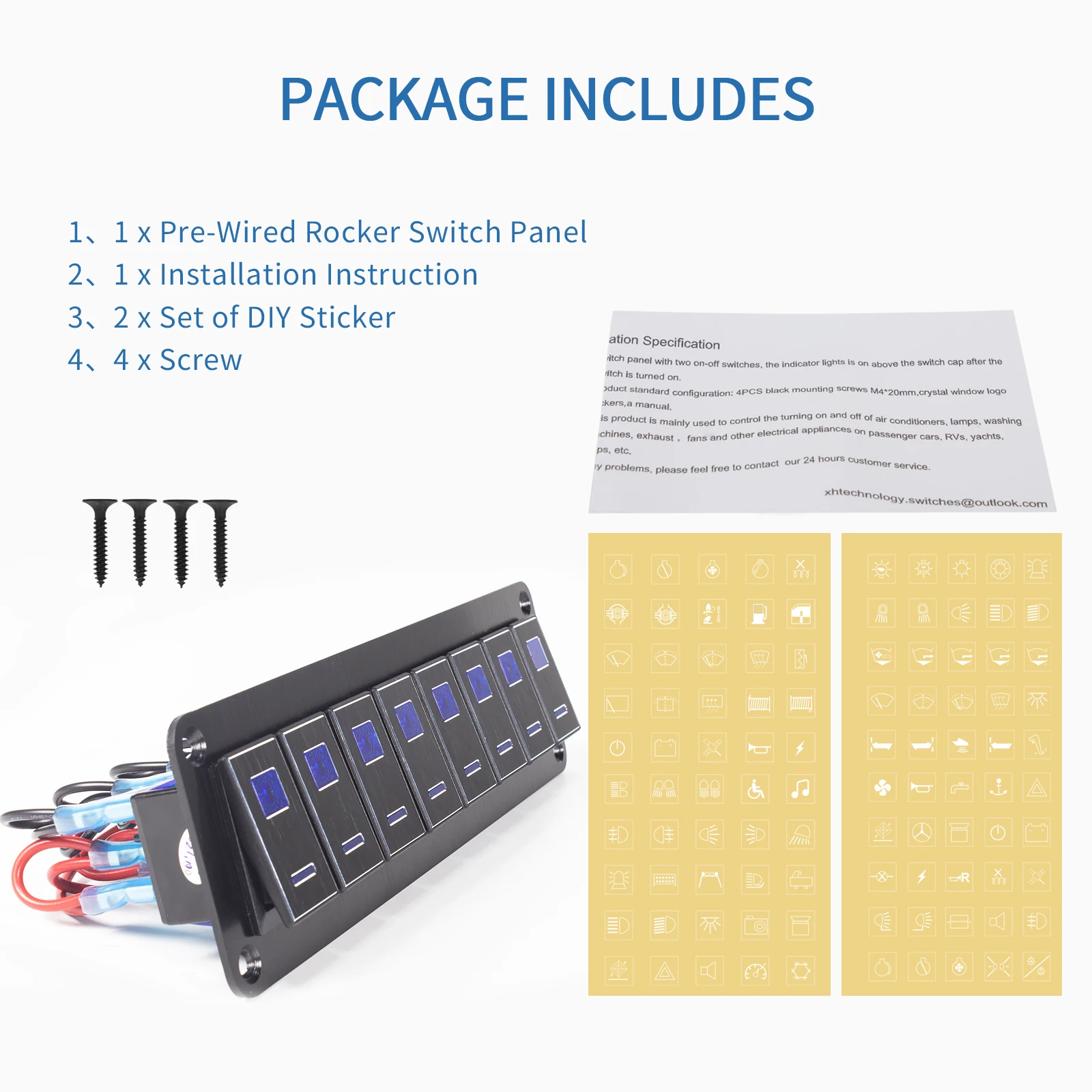 New Waterproof Metal 2-8 Gang Dual LED Marine Boat Car Switch Panel Marine Auto Truck Rocker Switch Panels for Cars