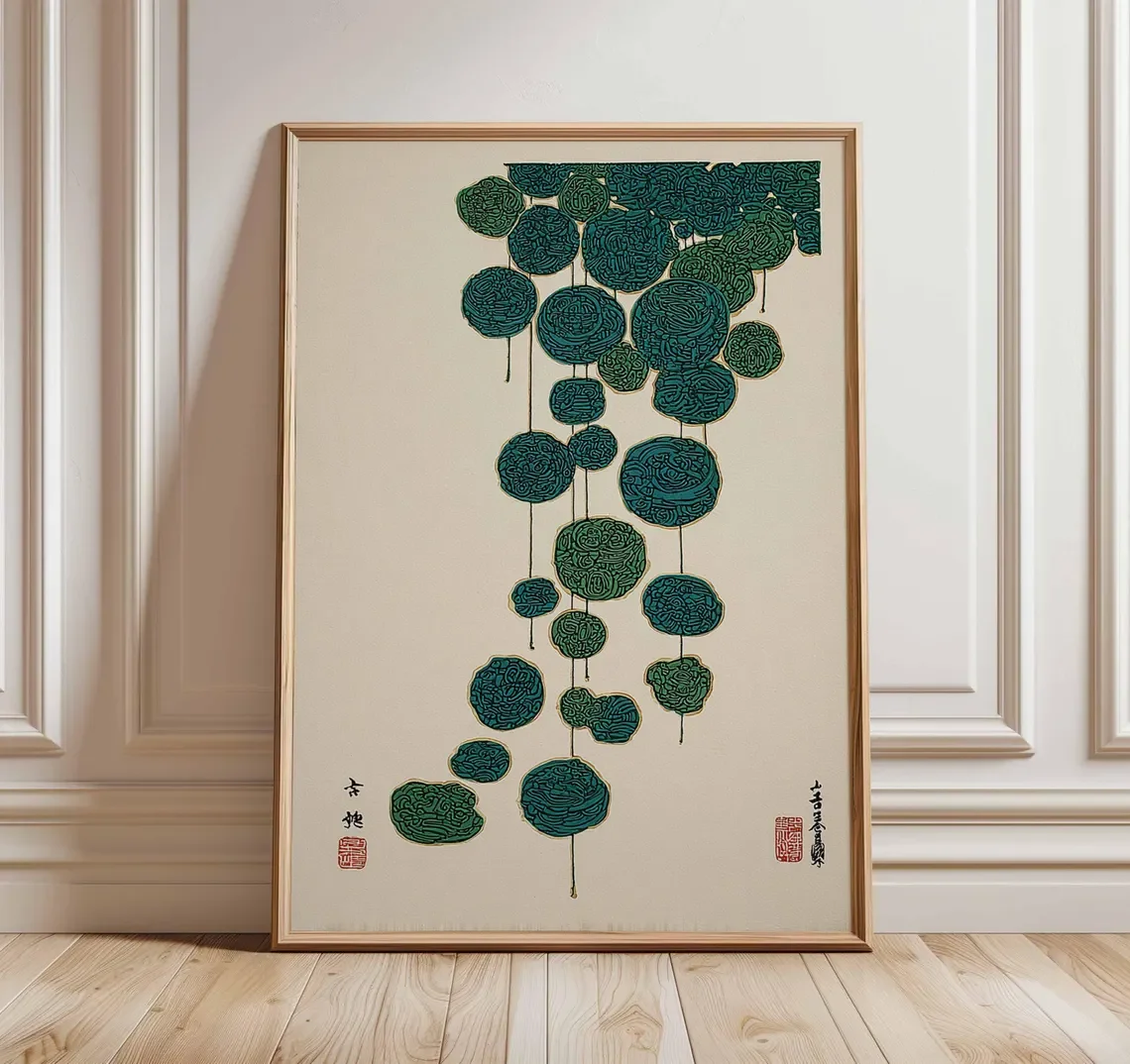 Impresión de arte de loto japonés, arte de pared Zen minimalista, cartel botánico vintage, decoración del hogar inspirada en Asia, Illustrati de naturaleza serena