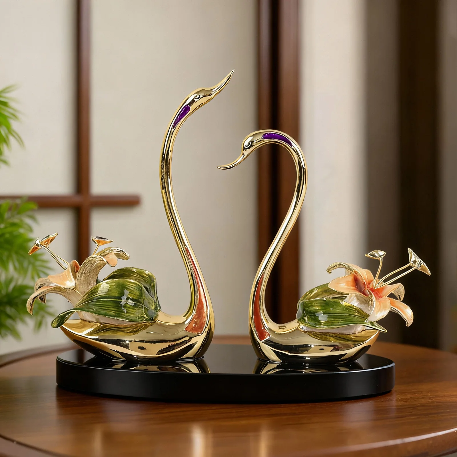 Swan alloy enamel ornaments, high-end home decoration, light , high-end wine , porch housewarming, new home gifts
