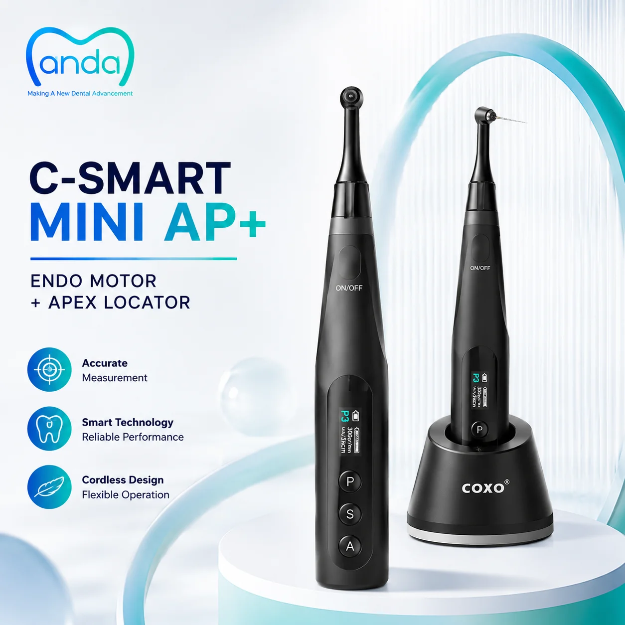 COXO C-SMART MINI AP+ Cordless Endodontic Motor Apex Locator 100-2500RPM 0.6-5.0N·cm 6:1 Dental Handpiece