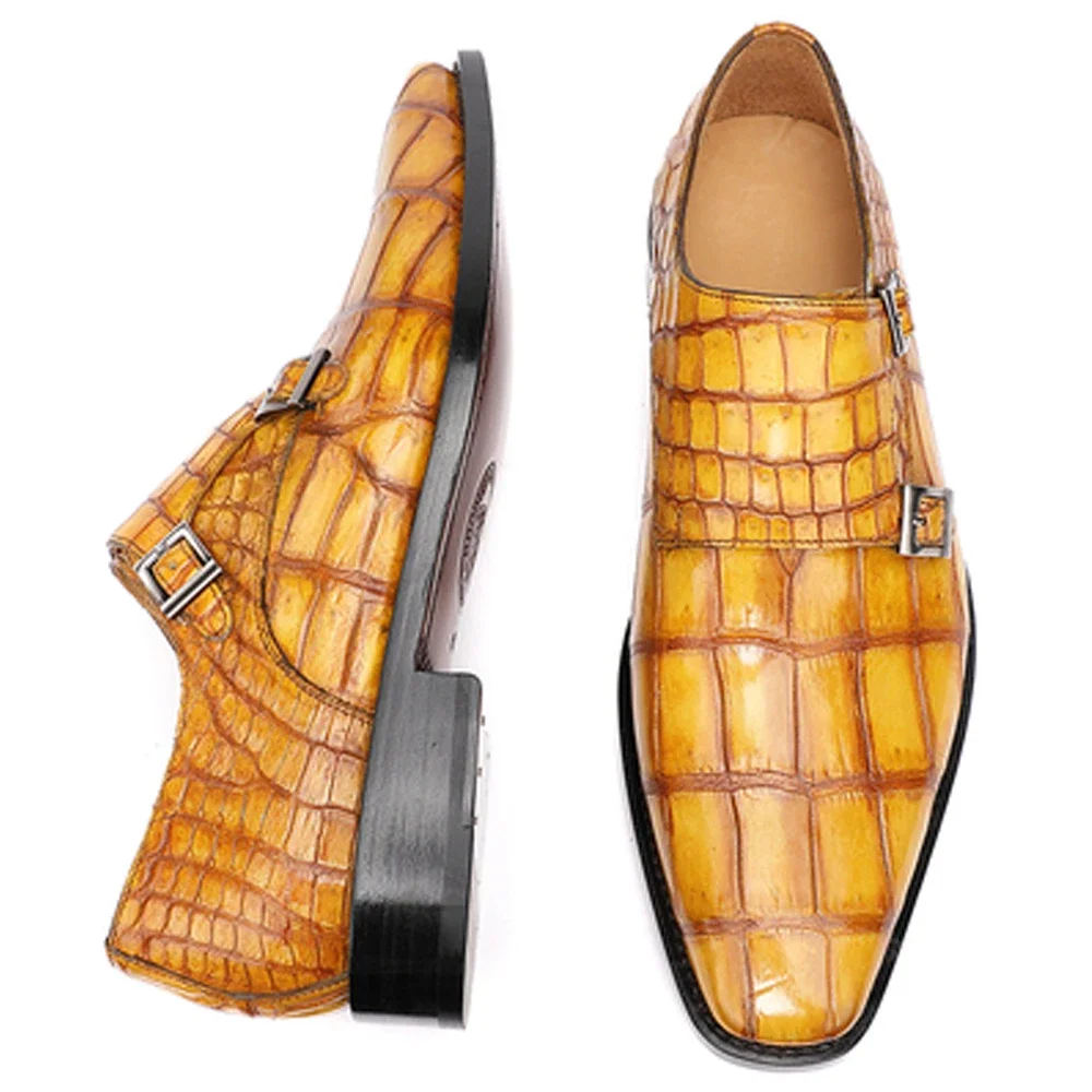 hulangzhishi crocodile   Men formal shoes   banquet  business  trend  Casual yellow