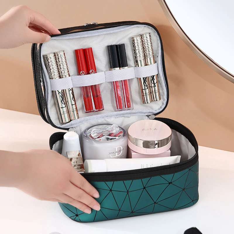 Tas Kosmetik Transparan Ganda Multifungsi Kotak Rias Wanita Penyimpanan Kecantikan Perlengkapan Mandi Organizer Rias Perjalanan Kapasitas Besar