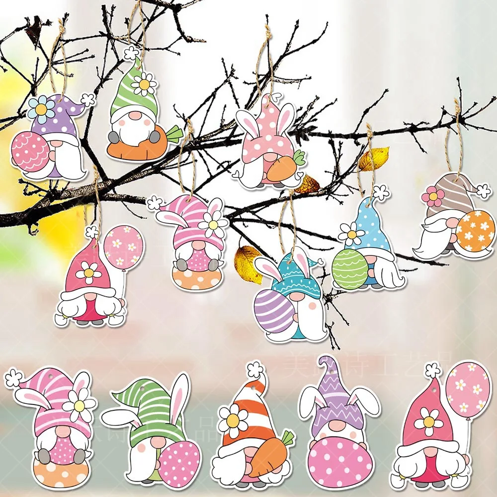 Happy Easter Hanging Tags Decorations Faceless Elderly Bunny Chicken Paper Gift Tags Ornaments Labels Easter Party Gift Supplies