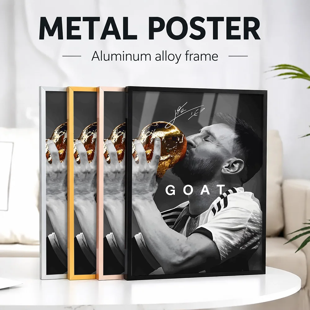 Lionel Messi Victory Framed Metal Poster Personalized Photo Contemporary Sports Style Wall Art For Gym And Study Birthday Gift