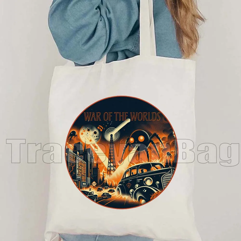 Vintage War Of The Worlds Martian Tripod Spacecraft Thunderchild Fan Gifts Women Canvas Shoulder Tote Bag Cotton Shopper Handbag