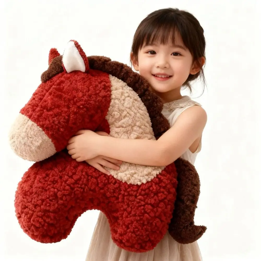 

Machine Washable Pony Plush Pillow Plush Material Red Color Cute Pillow Cozy Soft Non-Slip Bottom Non-Slip Pillow Office Use