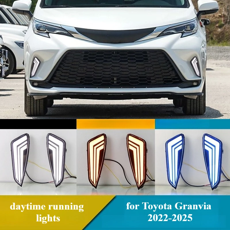 

For Toyota Granvia 2022-2025 Led Daytime Running Lights Dynamic Turn Signal DRL Front Bumper Fog Lamp 12V Daylights Night Blue
