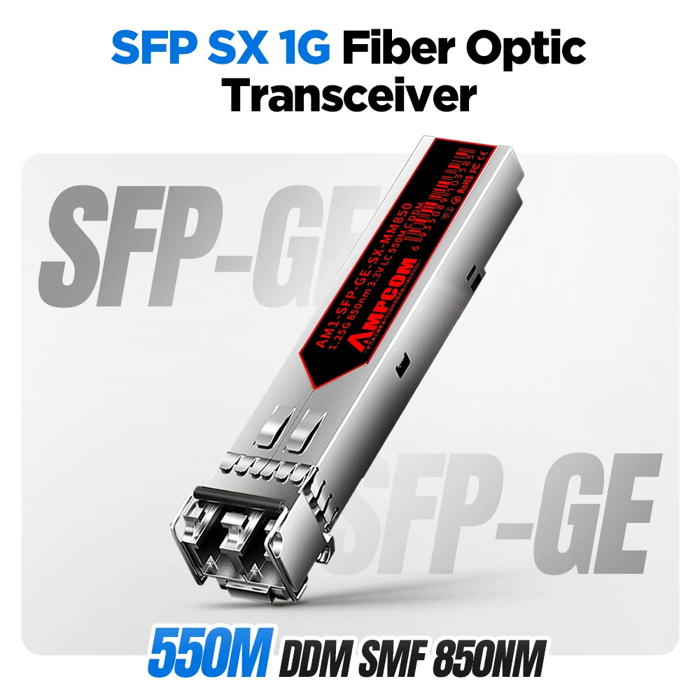 Módulo transceptor AMPCOM 1.25G LC SFP multimodo, módulo óptico duplex 1000BASE-SX SFP 850nm 550m DOM MMF para Cisco etc.