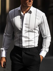 New Temperament Men's Creative Striped Printed Lapel Button Down Shirt Spring And Summer Fashion Casual Long-sleeved Street Tops