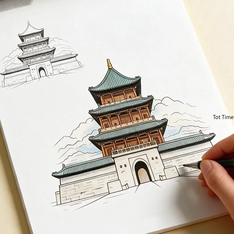 Livre de coloriage pour l'architecture antique, les monuments européens et les paysages, un livre de coloriage pour adultes, apaisant et décompressant, dessiné à la main