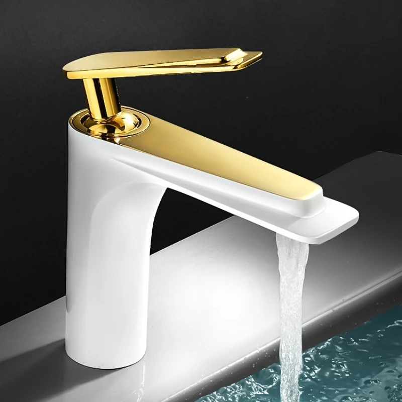 Modern Luxury Minimalist Single-Hole Basin Faucet Bathroom Vanity Sink Basin Cold/Hot Water Faucet Anti-Splash Design