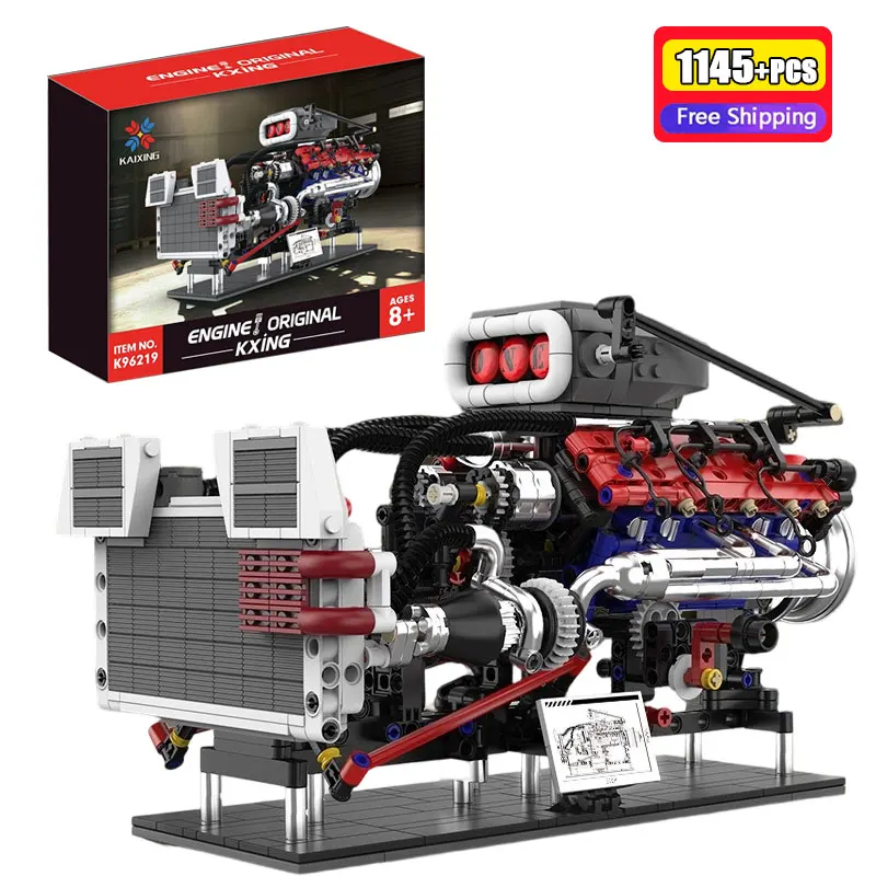 1145 Pcs American Supercharged V8 Engine Building Blocks MOC Mechanical Truck Motor Model Bricks DIY Educational Toys for Boy