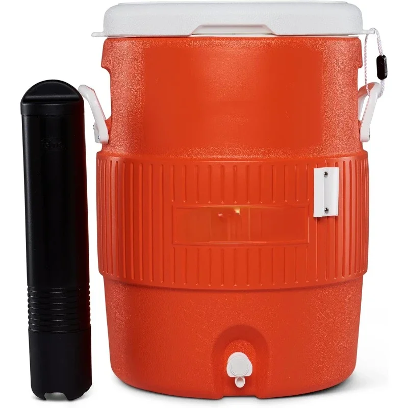 10 Gallon Portable Sports Cooler Water Beverage Dispenser with Flat Seat Lid, Insulated Beverage Dispenser, Orange/White