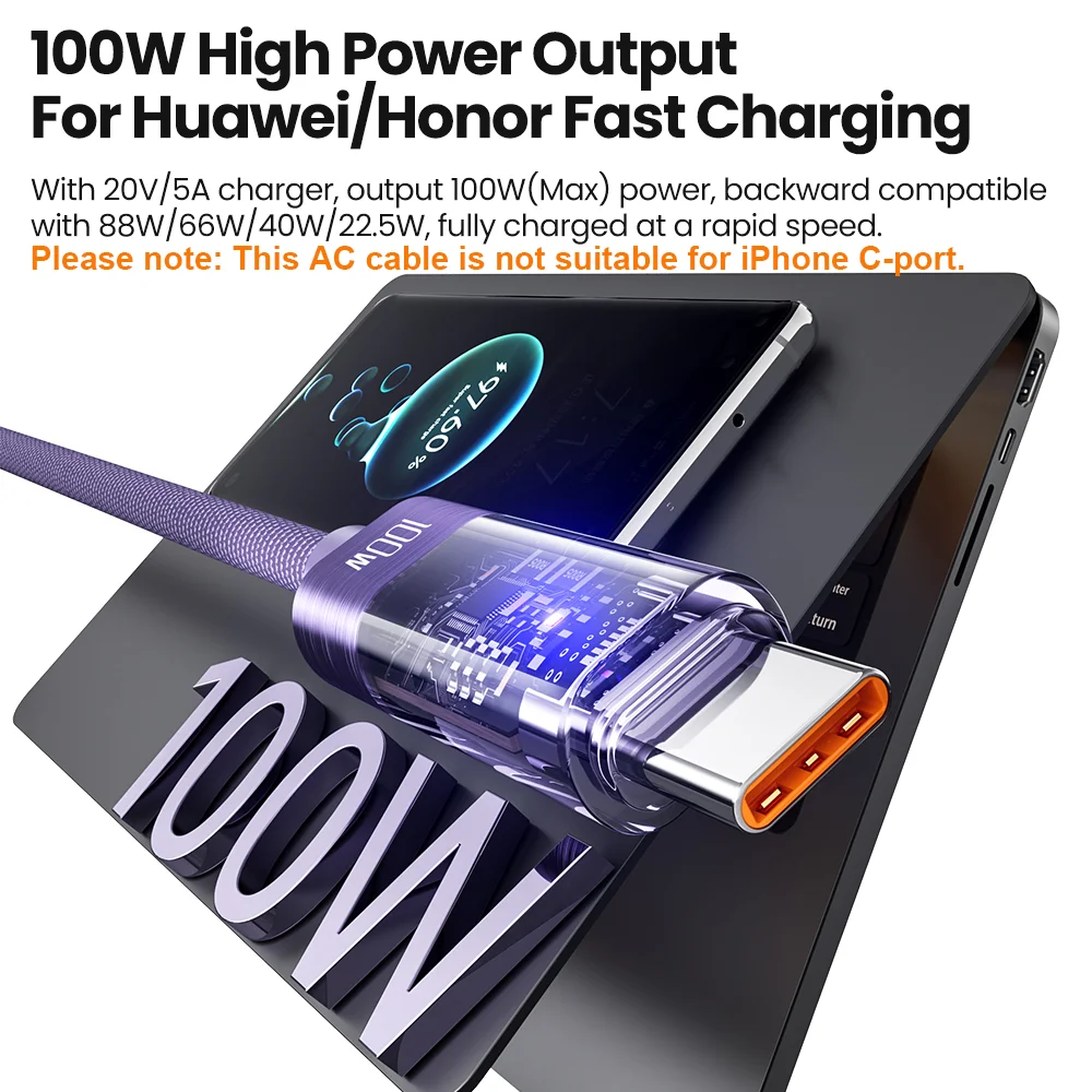 Toocki 3PCS PD 100W USB C Cable Automatic Power Off Type C Cable 6A Fast Charging For Huawei Mate 80 Honor Xiaomi 17 Samsung S25
