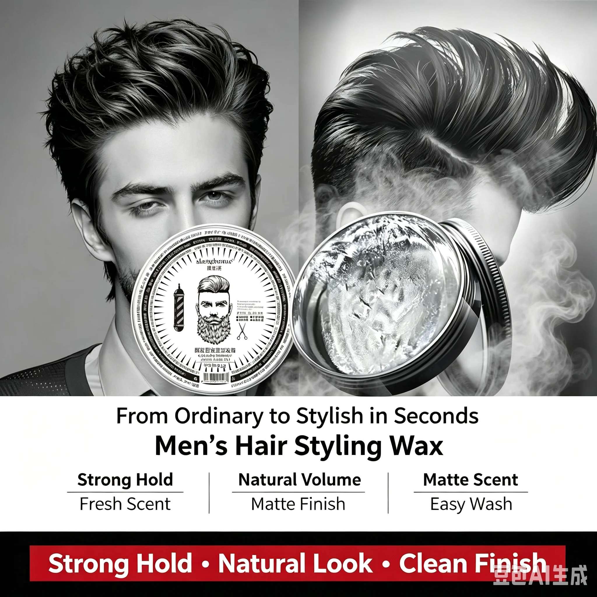 Men's Matte Hair Wax & Hair Clay Strong Hold Long Lasting Natural Fluffy Volume Fresh Scent Easy Wash Hair Styling Gel Pomade