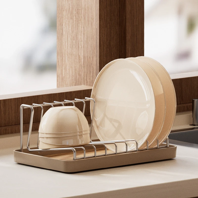 Stainless Steel Dish Drying Rack Kitchen Countertop Dish Drainer Plate Bowl Storage Organizer with Drain Tray Home Kitchen