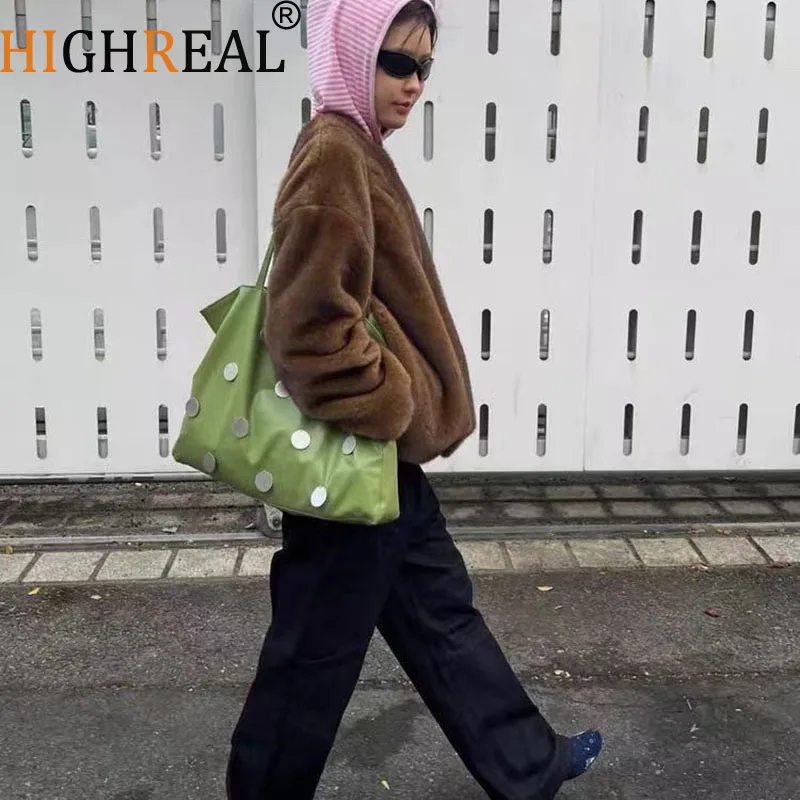 

Вместительная женская сумка-тоут с металлическим декором, дизайнерская сумка-шоппер для женщин, для поездок на работу