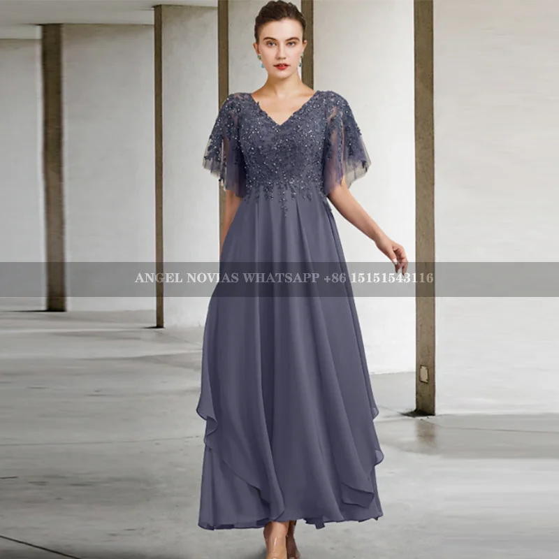 

Ankle Length V Neckline Mother of the Bride Dresses 2025 Wedding Party Gown vestidos para madre de novia 2024