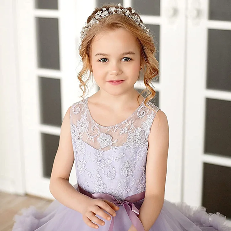 Tiered Ruffles Wedding Flower Girl Dress Sleeveless Performance Birthday Party Gown Lace Princess 1st Communion Dress Cake Tutu