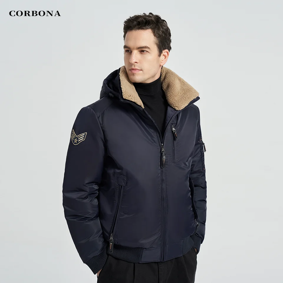 Corbona 2024 Nieuwe Aankomst Heren Winter Warme Jas Winddichte Capuchon Casual Jassen Hoge Kwaliteit Katoen Outdoor Afneembare Mannelijke Parka