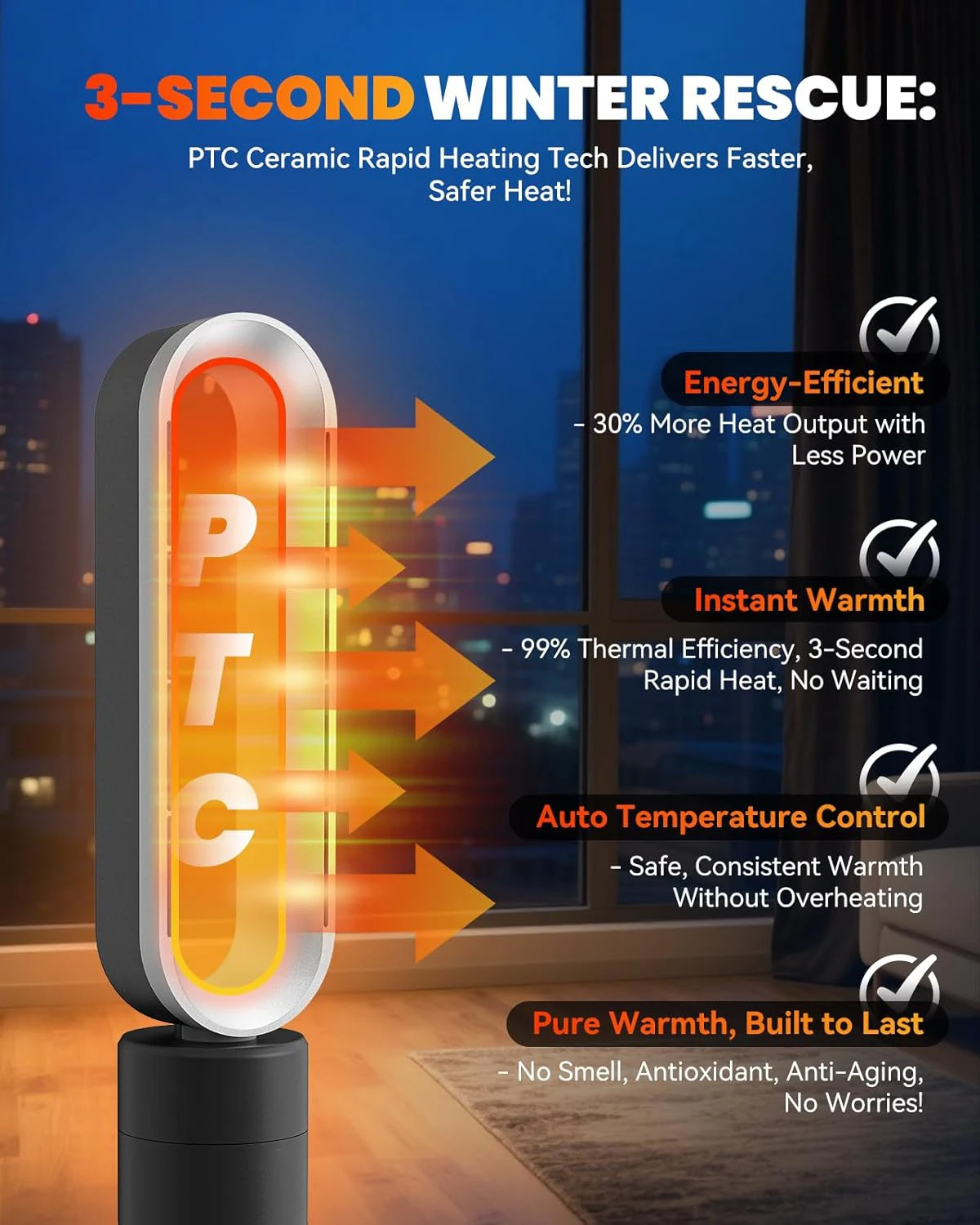 Bladeless Tower Fan 2-in-1 Heater/Cooler Remote & Touch Control 10 Cooling/3 Heating Levels Ultra-Quiet DC Motor Timer