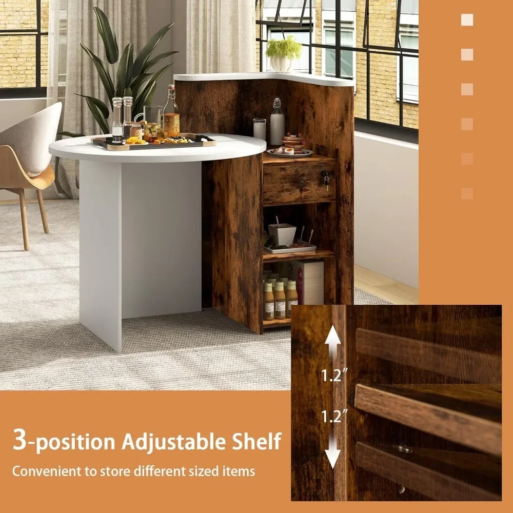 Reception Desk, Front Counter Desk with Lockable Drawer & Adjustable Shelf, Oval Desktop, Retail Counter for Checkout