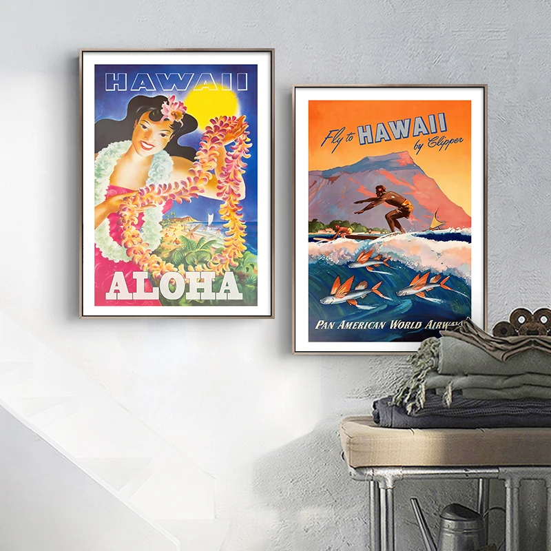 Vintage Hawaii Poster and Print Travel Canvas Painting Aloha Wall Art Picture for Gallery Living Room Decor