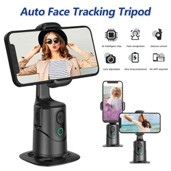 360° Rotating Auto Face Tracking Phone Stand No App Gesture Control Smart Shooting Camera Mount with Selfie Light Remote