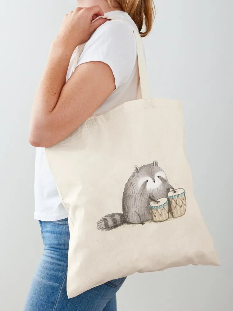 Raccoon on Bongos Tote Bag cute tote woman great shopping bags foldable