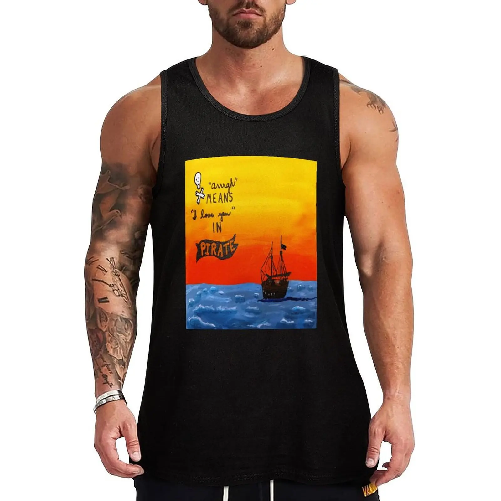 

Pirate painting Arrrgh means I love you in Pirate. Tank Top sports suits Men's clothes sleeveless gym shirt man fitness