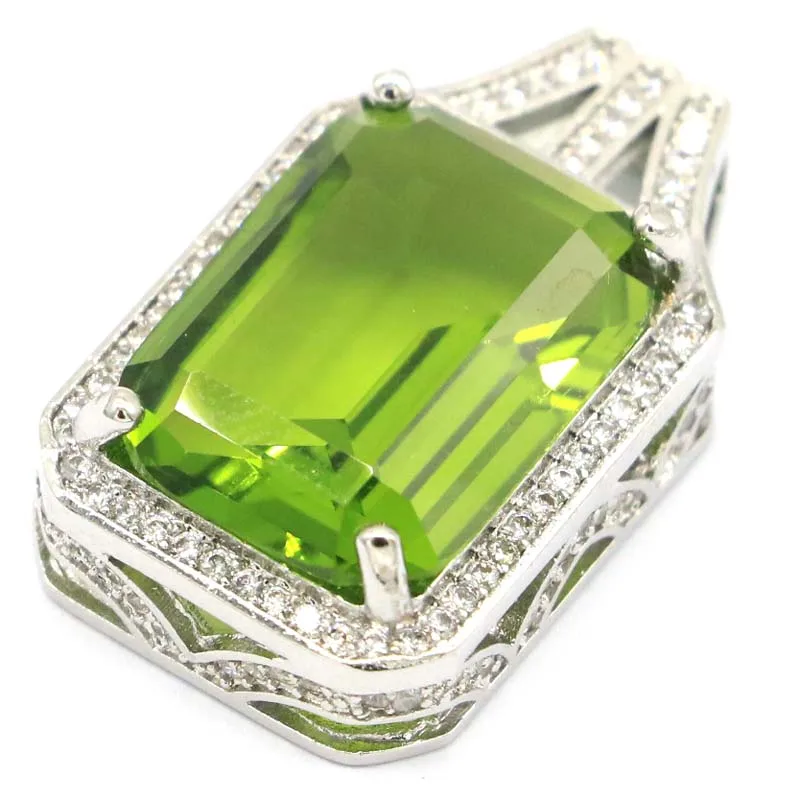 Buy 4 Get 1 Free 26x16mm Luxury 18x13mm Green Peridot Violet Tanzanite White CZ Women Silver Pendant