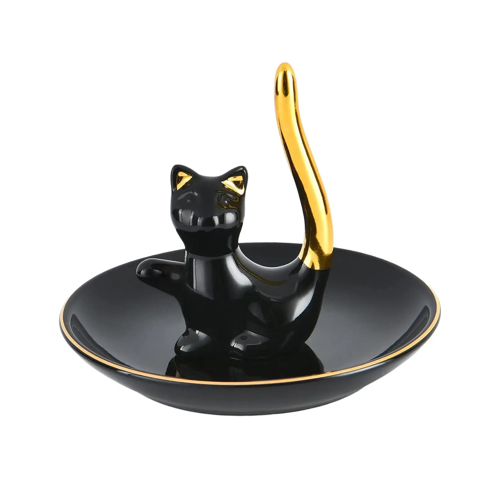 Cat Ring Holder Cute Decorative Kitten Ring Stand Jewelry Dish for Necklace Earrings Bracelets Valentine's Day Gifts Anniversary