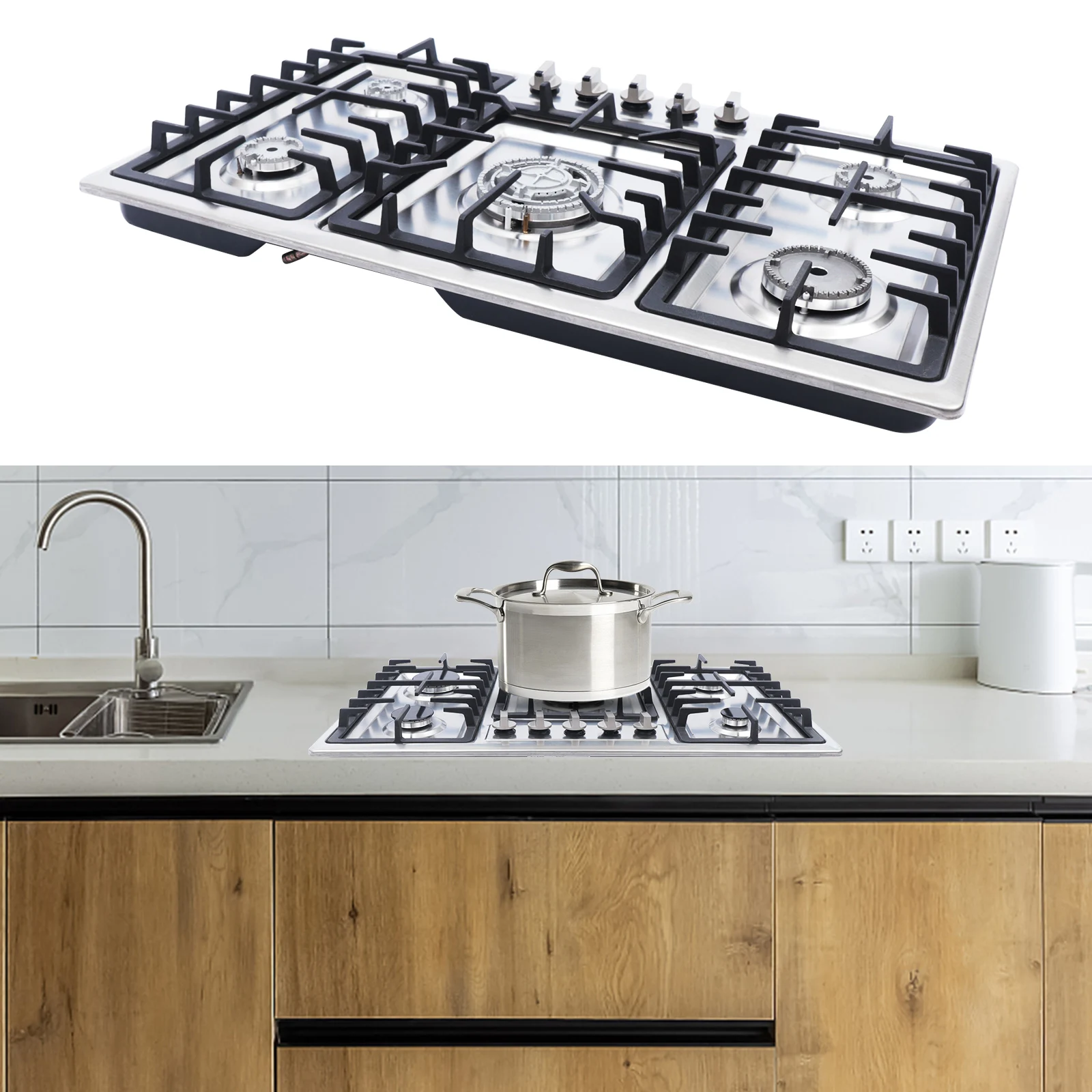 

Built-in Gas Stove Top Gas Cooktop Easy to Clean Cooking 5 Burners 4 Burners