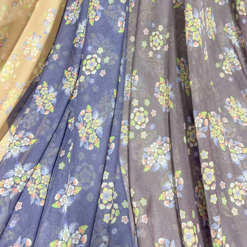 Tea Floral Print Fabric Hanfu Ancient Style Skirt Children's Clothing Skirt Sewing Fabric Clothing Designer DIY Cloth 50x150cm