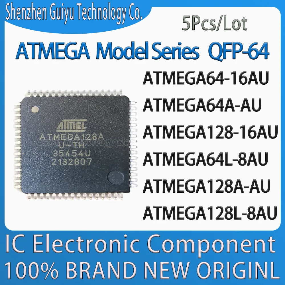 

5Pcs/Lot ATMEGA64-16AU ATMEGA64A-AU ATMEGA128-16AU ATMEGA64L-8AU ATMEGA128A-AU ATMEGA128L-8AU ATMEGA QFP-64 IC Chip